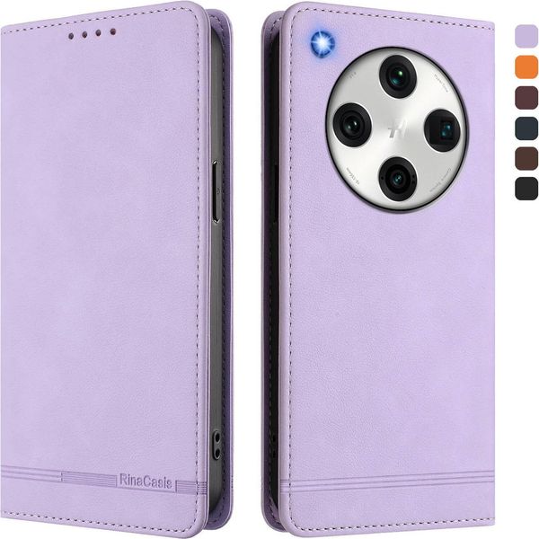 Custodia Per Oppo Find X8 Pro, Custodia Retro In Finto Cuoio Con Supporto E Slot Per Carte Purple-image