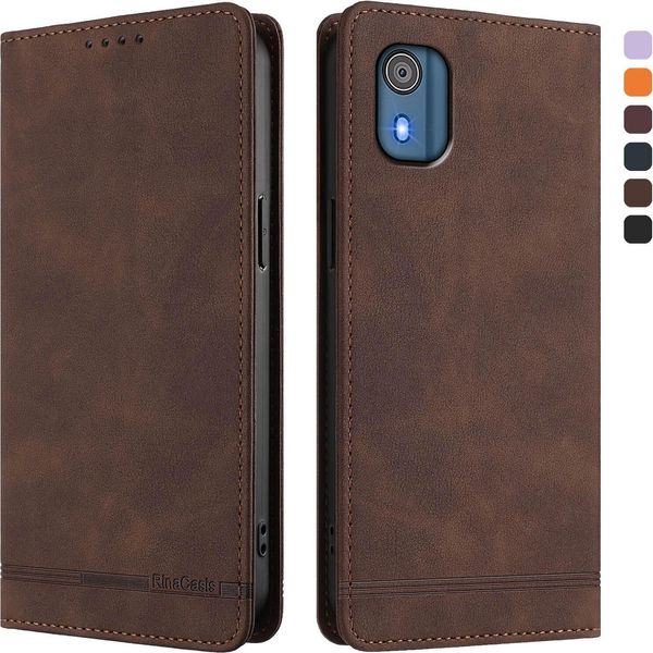 Custodia Per Nokia C02, Flip Case In Finto Cuoio Retrò Con Supporto E Slot Per Carte Di Credito Marrone-image