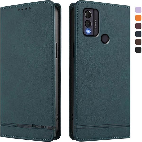 Custodia Per Nokia C22, Flip Case In Finto Cuoio Retrò Con Supporto E Slot Per Carte Di Credito Verde-image