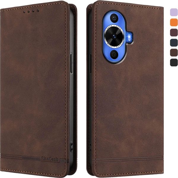 Custodia Per Huawei Nova 12S, Custodia Retro In Finto Cuoio Con Supporto E Slot Per Carte Di Credito Marrone-image