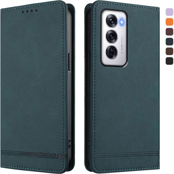 Custodia Per Oppo Reno12 5G, Custodia Retro In Finto Cuoio Flip Con Supporto E Slot Per Carte Verde-image