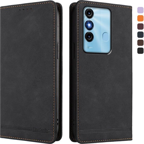 Custodia Per Itel P38/Itel S17/Itel Vision 3, Custodia Retro In Finto Cuoio Con Supporto E Slot Per Carte Nero-image