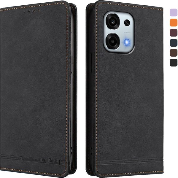 Custodia Per Oppo A6 Pro 5G/Oppo A6 Pro 4G, Custodia Retro In Finto Cuoio Flip Con Supporto E Slot Per Schede Nero-image