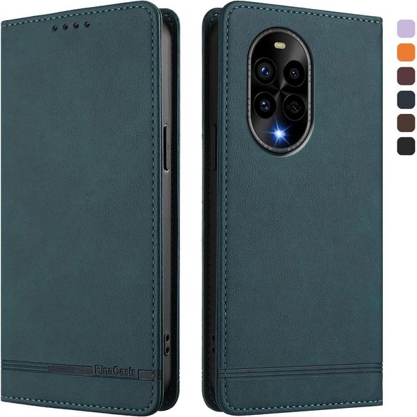 Custodia Per Huawei Nova 13 Pro, Custodia Retro In Finto Cuoio Flip Con Supporto E Slot Per Carte Verde-image