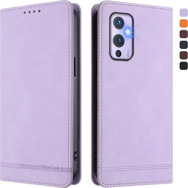 Custodia Per Oneplus 9, Custodia Retro In Finto Cuoio Con Supporto E Slot Per Carte Di Credito Viola-image