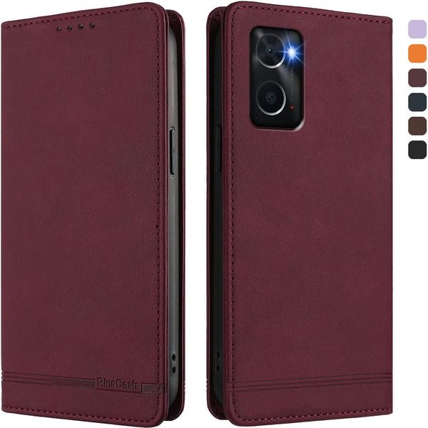 Custodia Per Oppo A36/Oppo A76/Oppo A96/Oppo K10 4G, Retro Custodia Flip In Finto Cuoio Con Supporto E Slot Per Carte Rosso-image