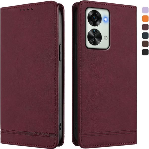 Custodia Per Oneplus Nord 2T, Custodia Retro In Finto Cuoio Con Supporto E Slot Per Carte Rosso-image