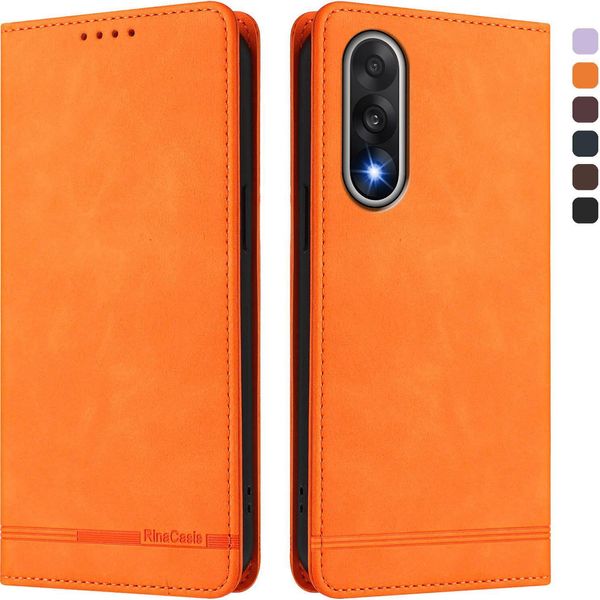 Custodia Per Oneplus Nord 5, Custodia Retro In Finto Cuoio Flip Con Supporto E Slot Per Schede Arancione-image