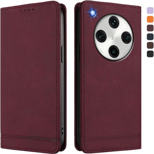 Custodia Per Oppo Find X8 Pro, Custodia Retro In Finto Cuoio Flip Con Supporto E Slot Per Carte Rosso-image