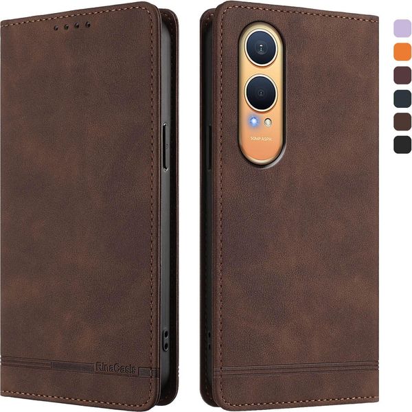 Custodia Per Oneplus Nord CE4 Lite, Custodia Retro In Finto Cuoio Flip Con Supporto E Slot Per Carte Di Credito Marrone-image