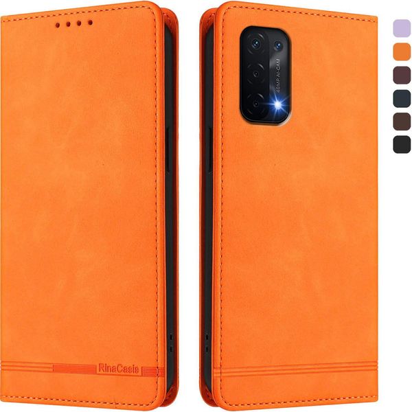 Custodia Per Oneplus Nord N200 5G, Custodia Retro In Finto Cuoio Flip Con Supporto E Slot Per Schede Arancione-image
