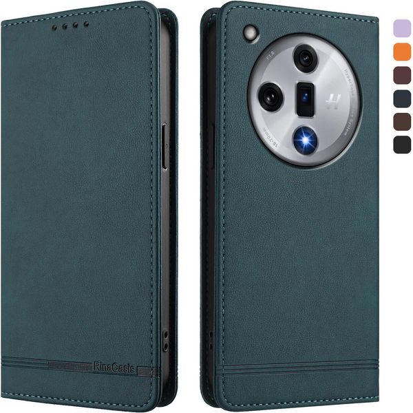 Custodia Per Oppo Find X7, Custodia Retro In Finto Cuoio Flip Con Supporto E Slot Per Carte Verde-image
