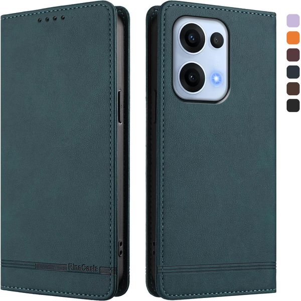 Custodia Per Oppo Reno13 5G, Custodia Retro In Finto Cuoio Con Supporto E Slot Per Carte Verde-image