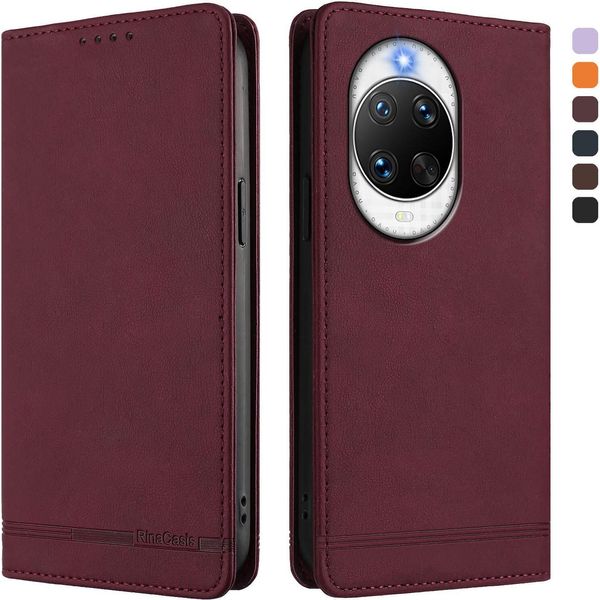 Custodia Per Huawei Nova 14 Ultra, Custodia Retro In Finto Cuoio Con Supporto E Slot Per Carte Di Credito Rosso-image