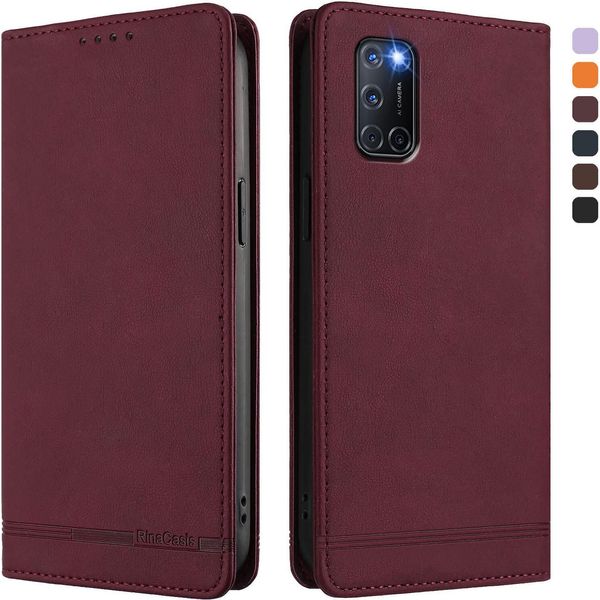 Custodia Per Oppo A72 / A92 / A72 4G, Custodia Retro In Finto Cuoio Con Supporto E Slot Per Carte Rosso-image