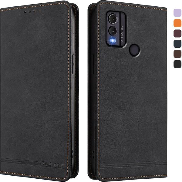 Custodia Per Nokia C22, Flip Case In Finto Cuoio Retrò Con Supporto E Slot Per Carte Di Credito Nero-image