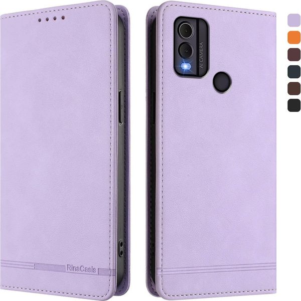 Custodia Per Nokia C22, Flip Case In Finto Cuoio Retrò Con Supporto E Slot Per Carte Di Credito Viola-image
