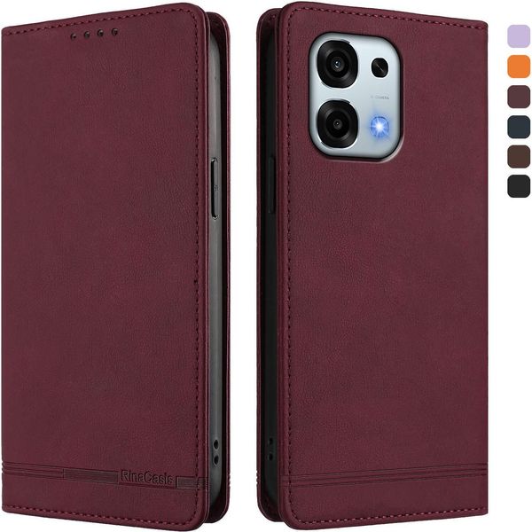 Custodia Per Oppo A6 Pro 5G/Oppo A6 Pro 4G, Retro Custodia In Finto Cuoio Flip Con Supporto E Slot Per Carte Rosso-image