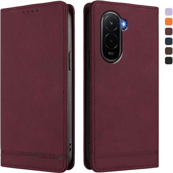 Custodia Per Xiaomi Poco M7 4G, Retro Custodia In Finto Cuoio Flip Con Supporto E Slot Per Carte Rosso-image