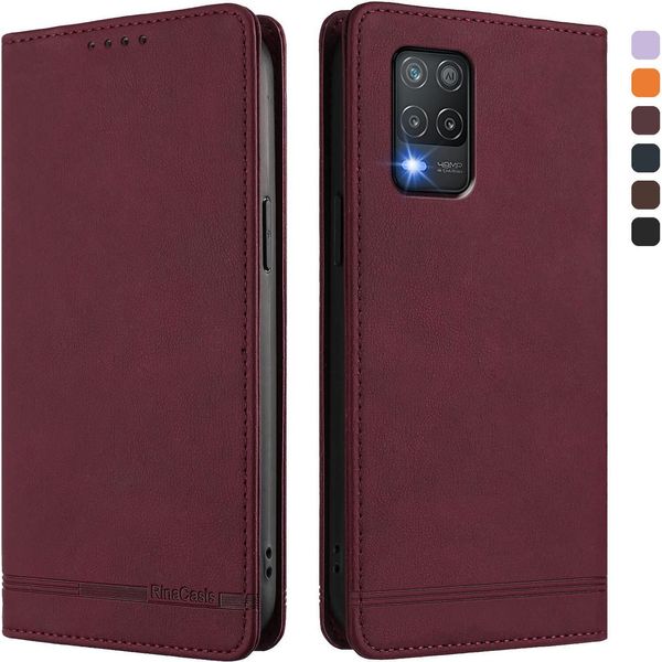 Custodia Per Realme 8 5G, Custodia Retro In Finto Cuoio Con Supporto E Slot Per Carte Di Credito Rosso-image