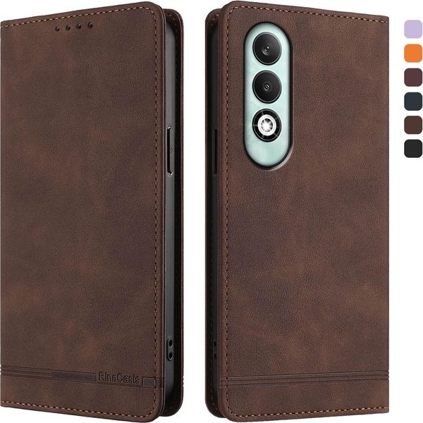 Custodia Per Oppo K12X 5G, Custodia Retro In Finto Cuoio Con Supporto E Slot Per Carte Marrone-image