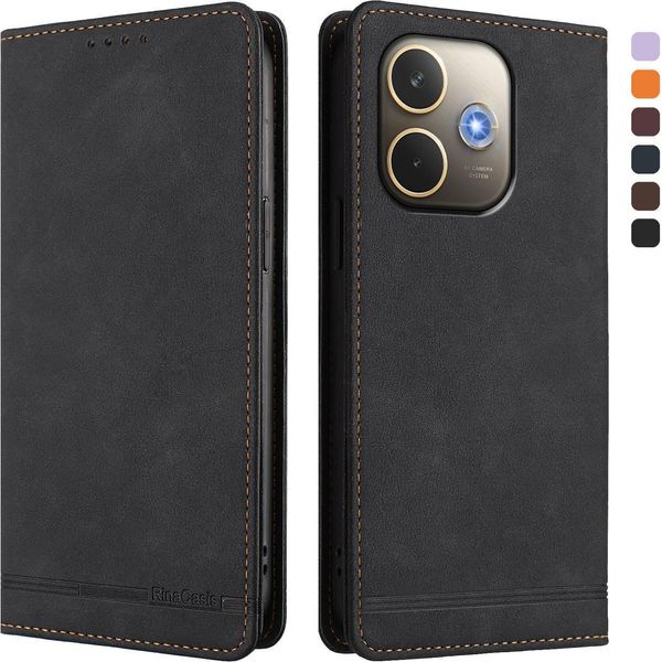 Custodia Per Oppo A5 Pro 4G/A5 Pro 5G, Retro Custodia In Finto Cuoio Flip Con Supporto E Slot Per Schede Nero-image
