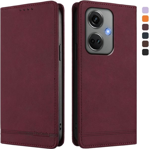 Custodia Per Oppo K11 5G, Custodia Retro In Finto Cuoio Con Supporto E Slot Per Carte Di Credito Rosso-image