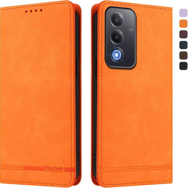 Custodia Per Oppo A5/Oppo A3 Pro/Oppo A80/Oppo K12X, Custodia Retro In Finto Cuoio Flip Con Supporto E Slot Per Schede Arancione-image