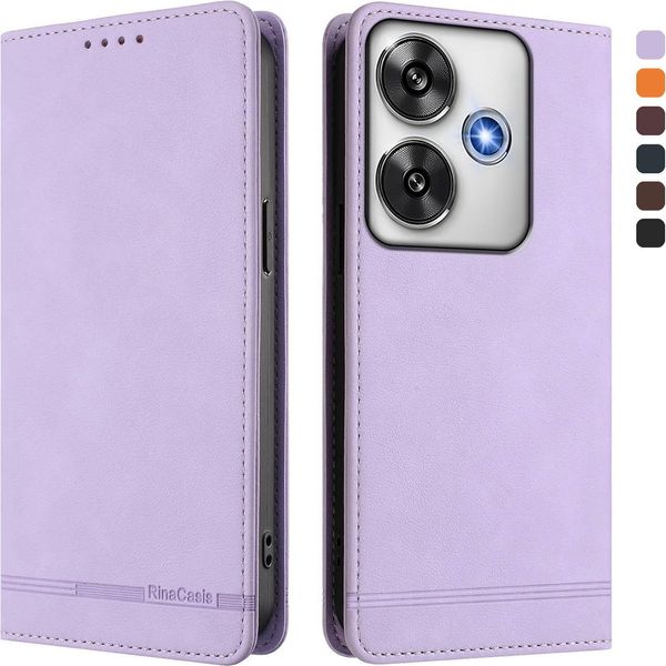 Custodia Per Xiaomi Poco F6, Retro Custodia In Finto Cuoio Flip Con Supporto E Slot Per Carte Viola-image