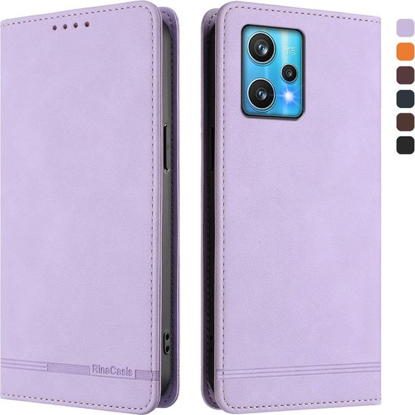 Custodia Per Realme 9 4G/Realme 9 Pro+ 5G, Custodia Retro In Finto Cuoio Flip Con Supporto E Slot Per Carte Di Credito Viola-image