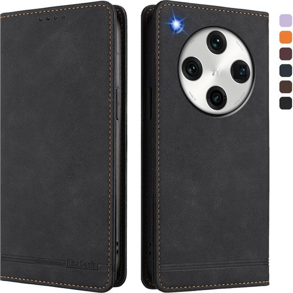 Custodia Per Oppo Find X8 Pro, Custodia Retro In Finto Cuoio Flip Con Supporto E Slot Per Carte Nero-image