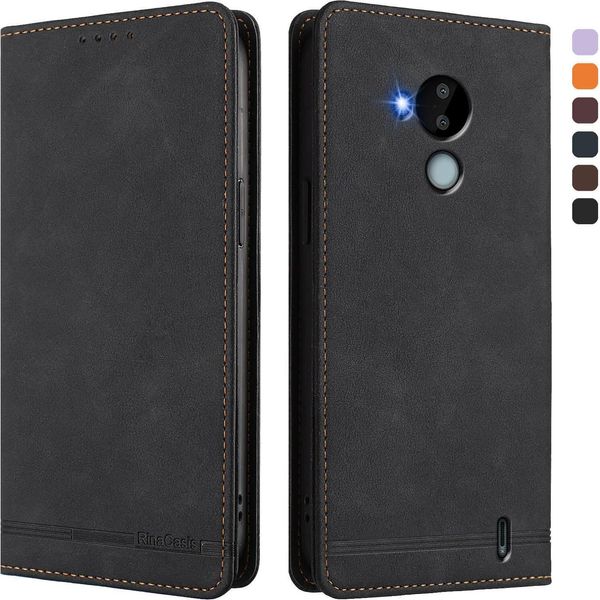 Custodia Per Nokia C30, Flip Case In Finto Cuoio Retrò Con Supporto E Slot Per Carte Di Credito Nero-image