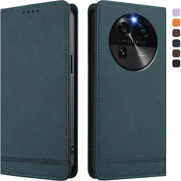 Custodia Per Oppo Find X6, Custodia Retro In Finto Cuoio Flip Con Supporto E Slot Per Carte Verde-image