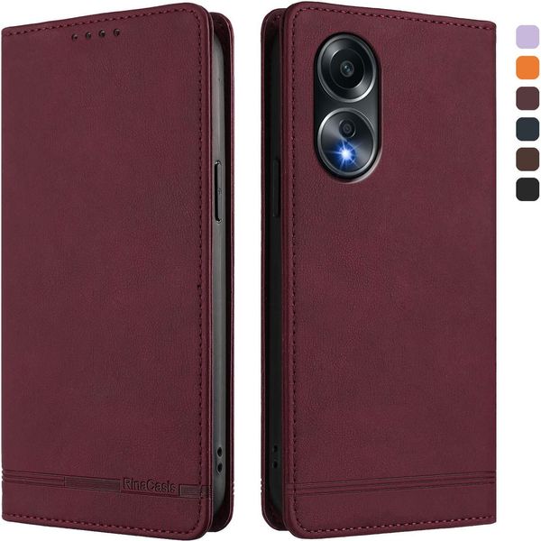 Custodia Per Oppo A58 4G, Custodia Retro In Finto Cuoio Flip Con Supporto E Slot Per Carte Di Credito Rosso-image