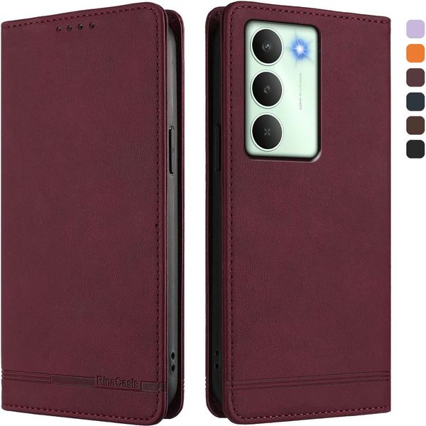 Custodia Per Realme14X/Realme C75 5G, Custodia Retro In Finto Cuoio Con Supporto E Slot Per Carte Rosso-image