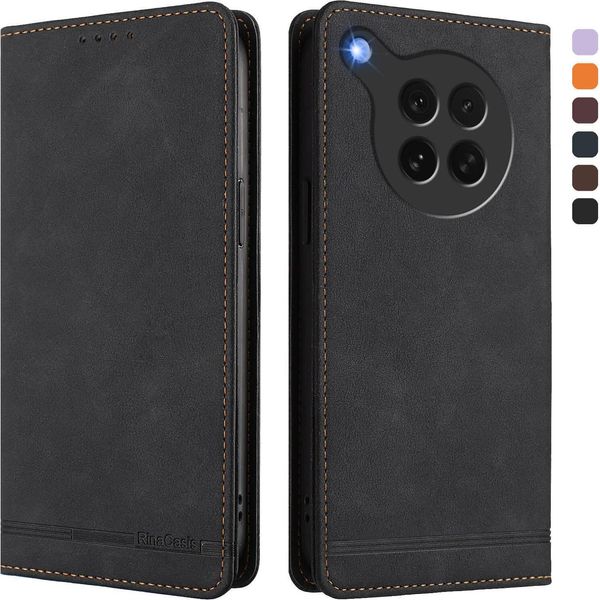 Custodia Per Oppo Find X8S, Custodia Retro In Finto Cuoio Flip Con Supporto E Slot Per Carte Nero-image