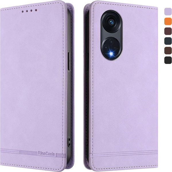 Custodia Per Oppo Reno8 T 5G, Retro Custodia In Finto Cuoio Flip Con Supporto E Slot Per Carte Purple-image