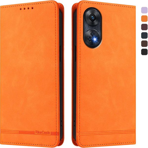 Custodia Per Oppo Reno8 T 4G, Custodia Retro In Finto Cuoio Flip Con Supporto E Slot Per Carte Orange-image