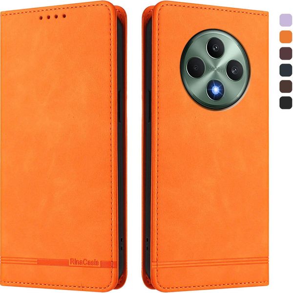 Custodia Per Oppo Reno12 F 5G/Reno12 F 4G, Custodia Retro In Finto Cuoio Con Supporto E Slot Per Carte Di Credito Arancione-image