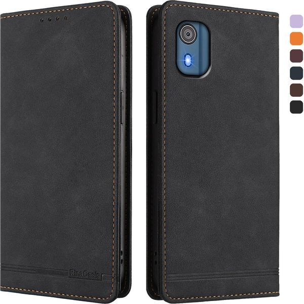 Custodia Per Nokia C02, Flip Case In Finto Cuoio Retrò Con Supporto E Slot Per Carte Di Credito Nero-image