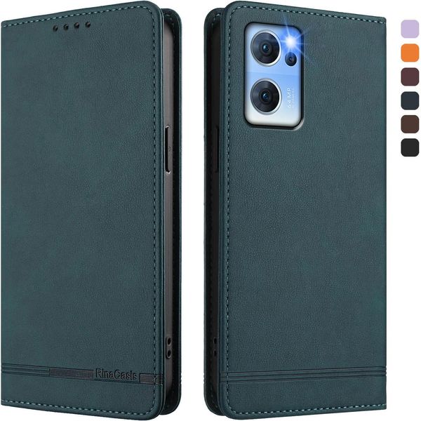 Custodia Per Oppo Reno7 5G, Custodia Retro In Finto Cuoio Flip Con Supporto E Slot Per Carte Verde-image