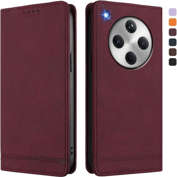 Custodia Per Oppo Find X8, Custodia Retro In Finto Cuoio Flip Con Supporto E Slot Per Carte Rosso-image