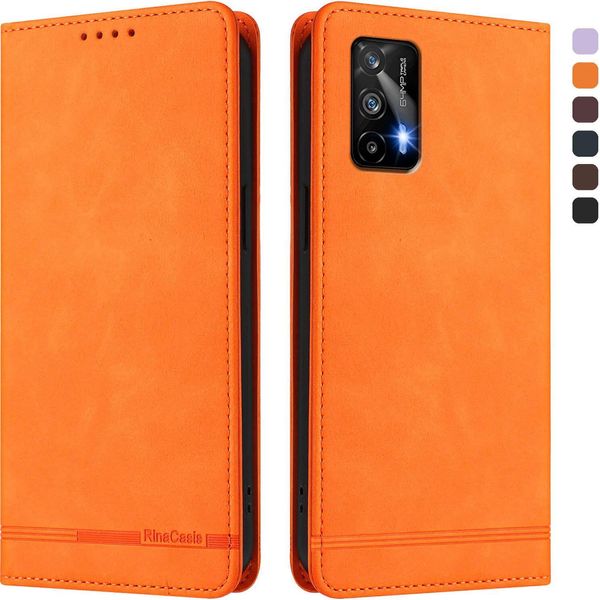 Custodia Per Realme Gt 5G/Realme Gt Neo, Custodia Flip In Finto Cuoio Retrò Con Supporto E Slot Per Schede Arancione-image