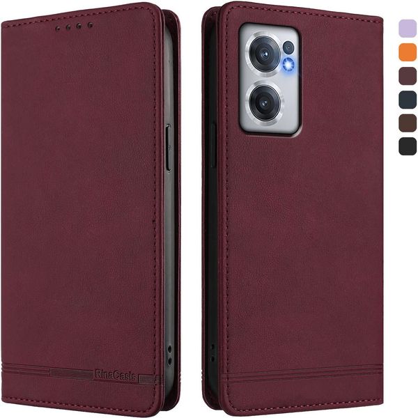 Custodia Per Oneplus Nord Ce 2 5G, Retro Custodia Flip In Finto Cuoio Con Supporto E Slot Per Schede Rosso-image