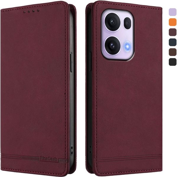 Custodia Per Oppo Reno13 Pro 5G, Custodia Retro In Finto Cuoio Con Supporto E Slot Per Carte Di Credito Rosso-image