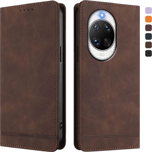 Custodia Per Huawei Nova 14 Ultra, Custodia Retro In Finto Cuoio Con Supporto E Slot Per Carte Di Credito Marrone-image