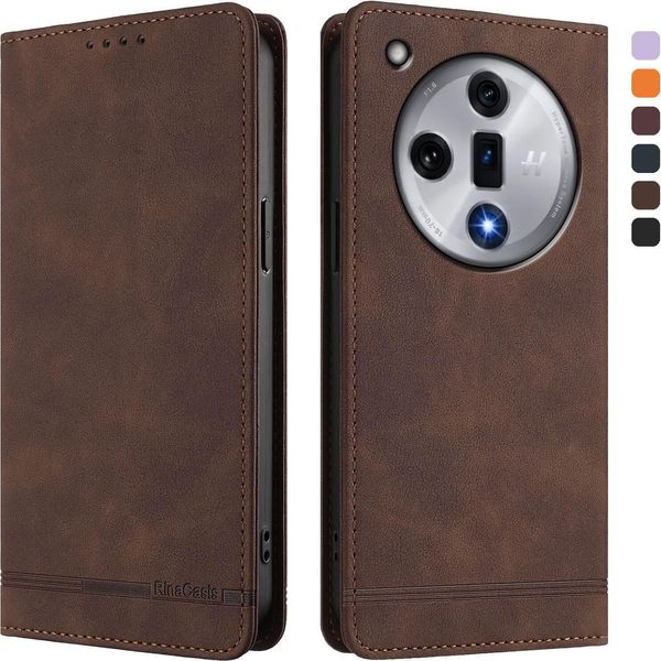 Custodia Per Oppo Find X7, Custodia Retro In Finto Cuoio Con Supporto E Slot Per Carte Di Credito Marrone-image