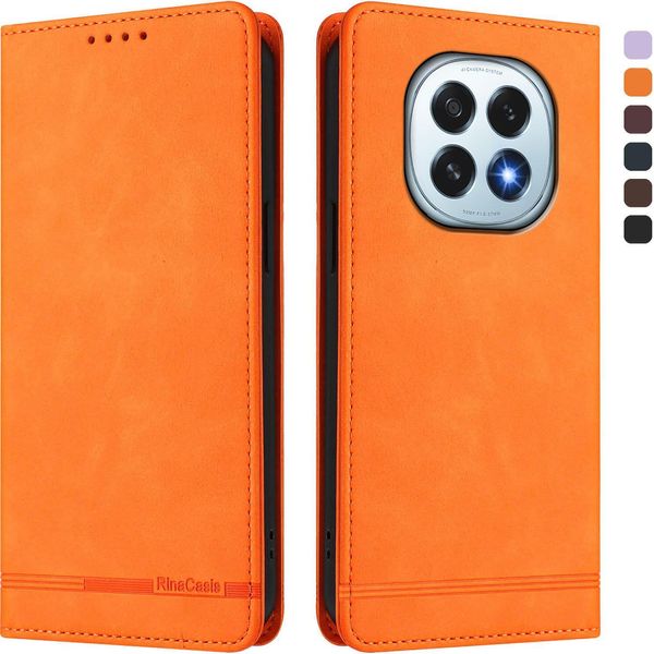 Custodia Per Oppo F29, Custodia Retro In Finto Cuoio Flip Con Supporto E Slot Per Carte Di Credito Arancione-image