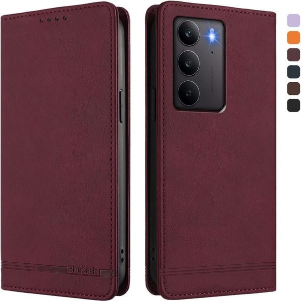 Custodia Per Realme C75 4G, Custodia Retro In Finto Cuoio Con Supporto E Slot Per Carte Di Credito Rosso-image