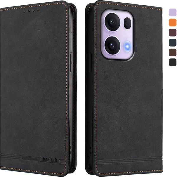 Custodia Per Oppo Reno13 Pro 5G, Custodia Retro In Finto Cuoio Flip Con Supporto E Slot Per Carte Nero-image